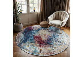 Tapijtenloods Picasso Heriz Vintage Rond Vloerkleed Multi / Blauw Laagpolig