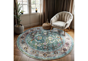 Picasso Pablo Vintage Rond Vloerkleed Groen / Multi Laagpolig