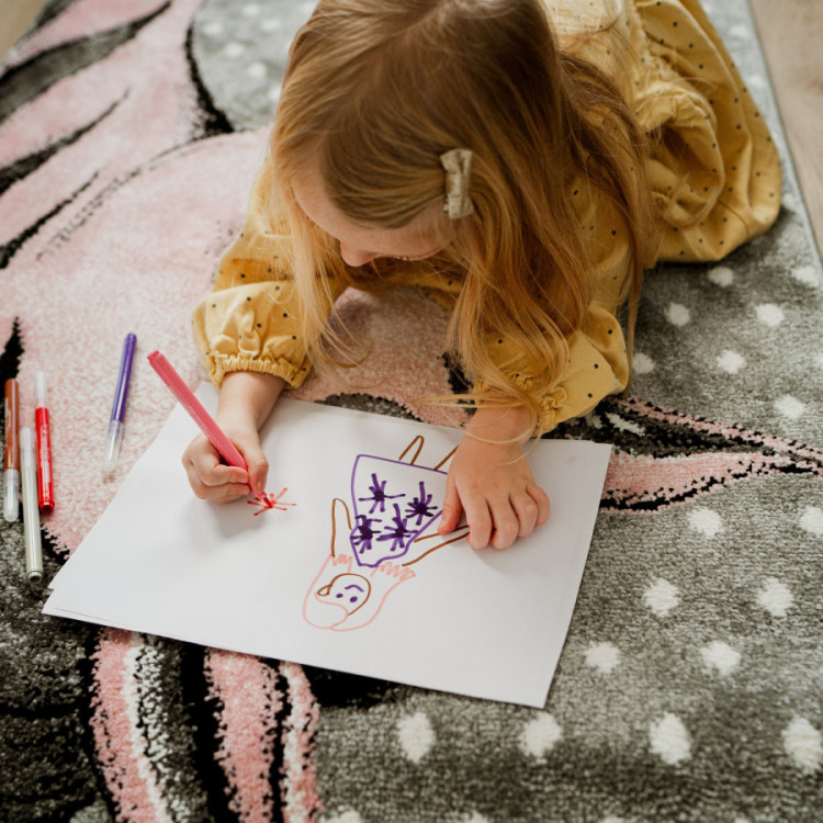 Kids Eenhoorn Vloerkleed Kinderkamer Roze / Grijs Laagpolig