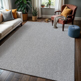 Lora Plus Laagpolig Effen Vloerkleed - Geweven Design - Zwart  Wit