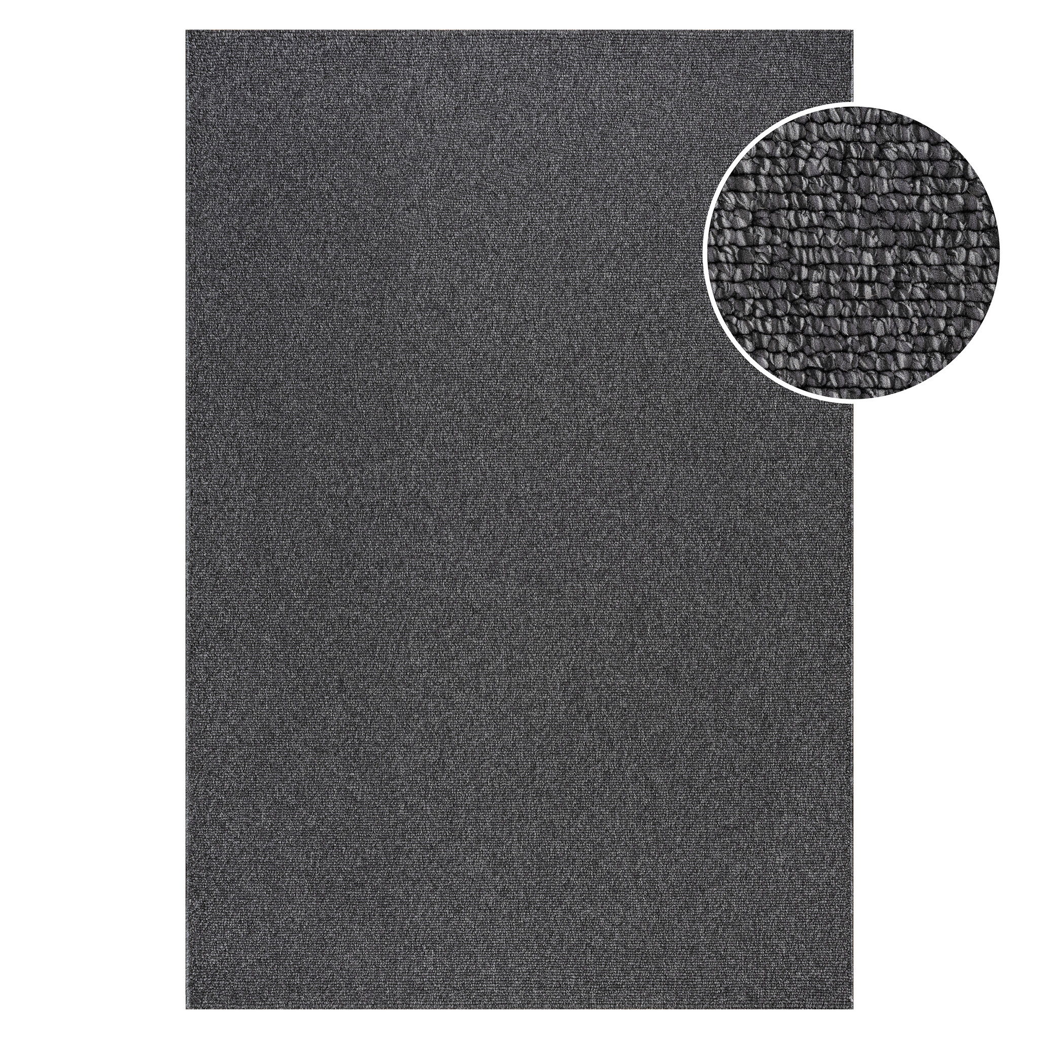 Lora Plus Laagpolig Effen Vloerkleed - Geweven Design - Antraciet