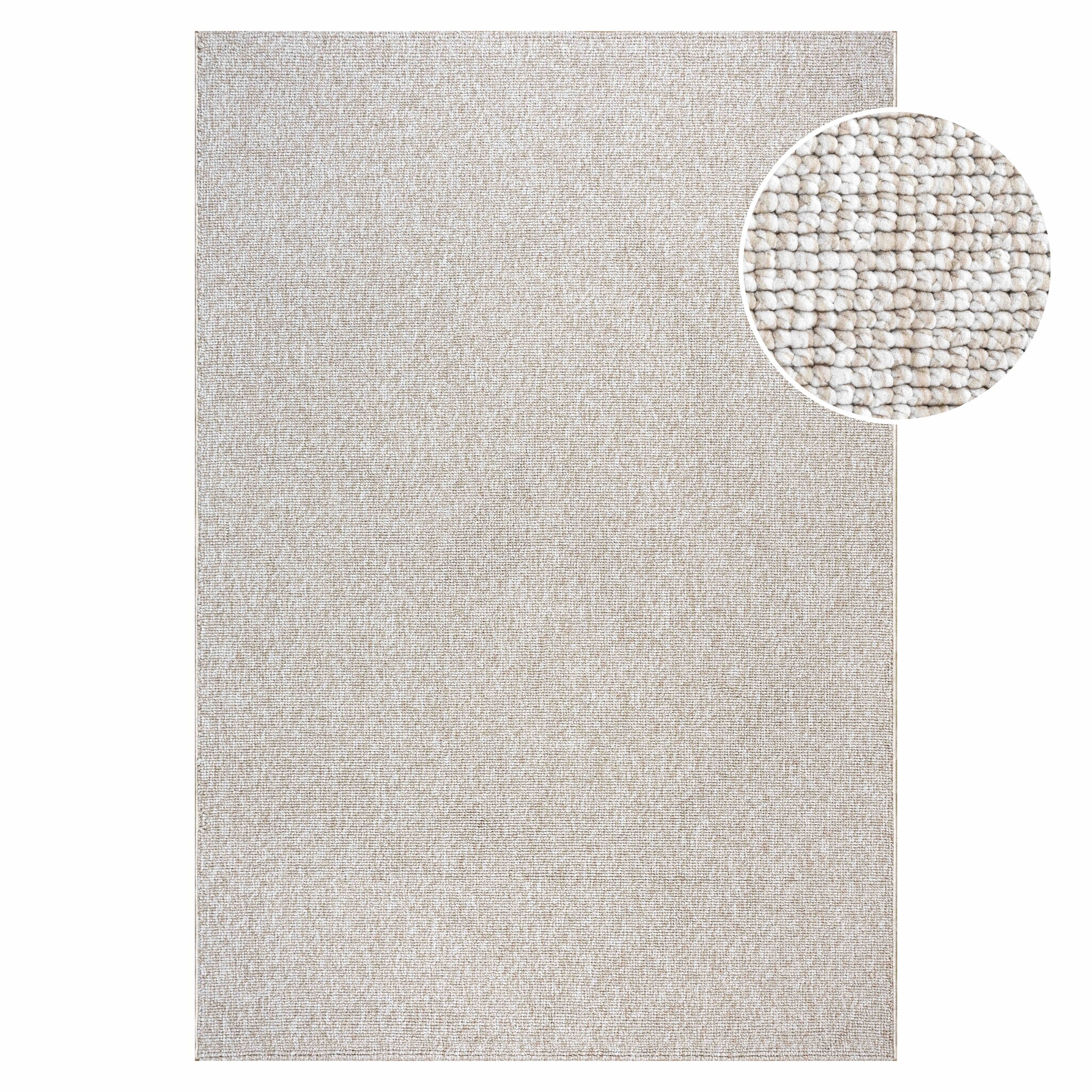 Lora Plus Laagpolig Effen Vloerkleed - Geweven Design - Beige Creme