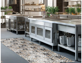 Vintage Keukenloper – Wasbaar (40°C) – Antislip – Terra/Zwart – Per Meter