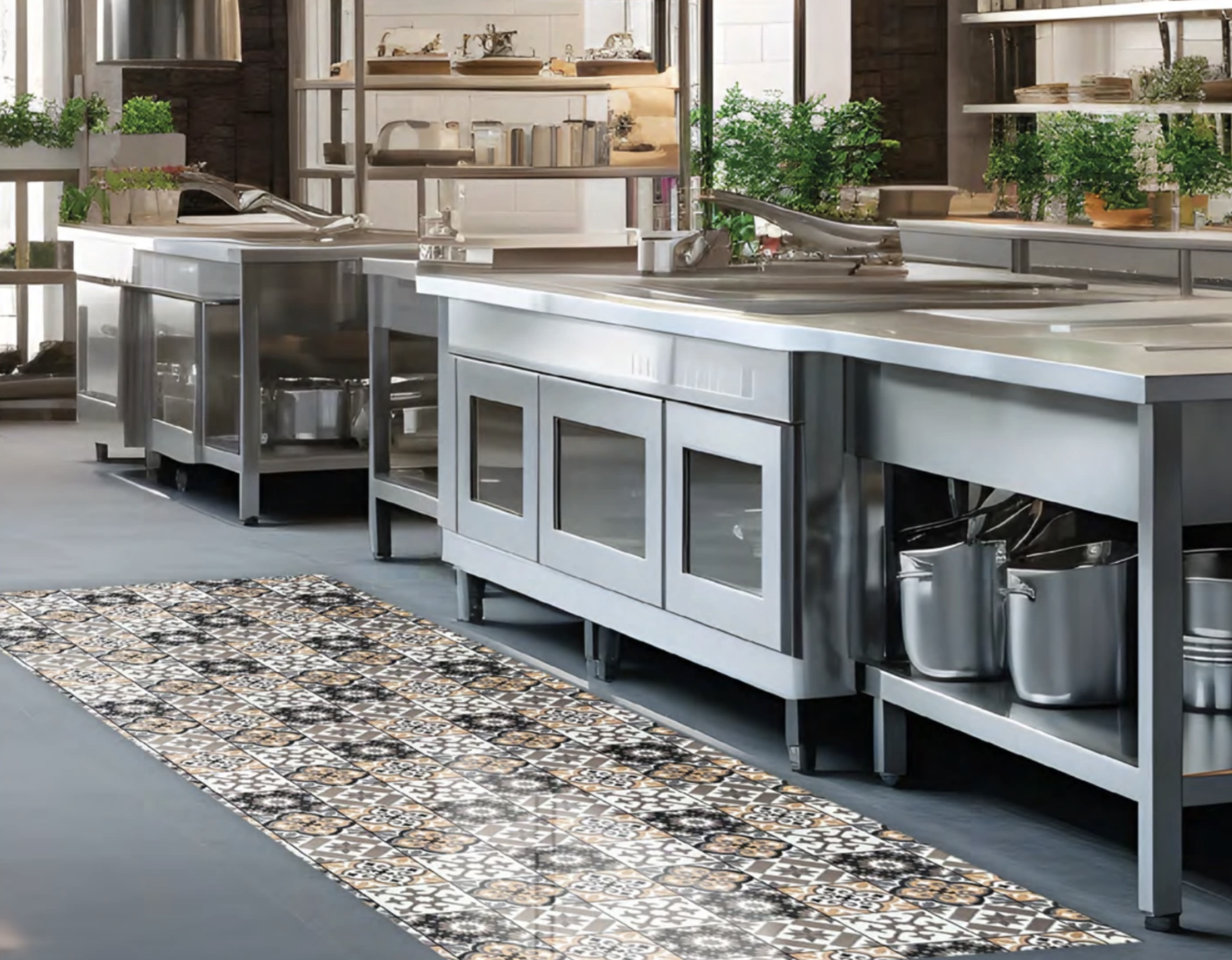 Vintage Keukenloper – Wasbaar (40°C) – Antislip – Terra/Zwart – Per Meter