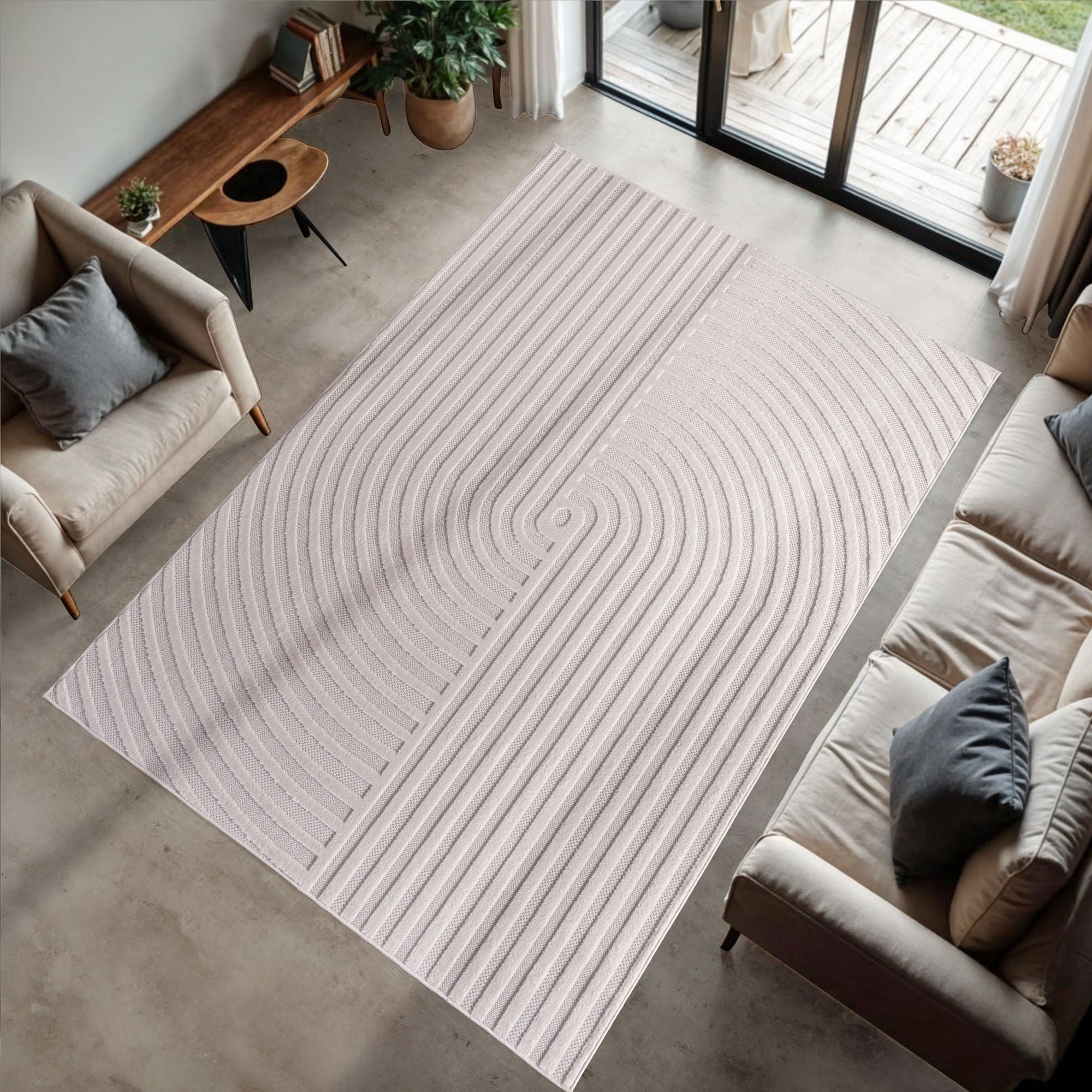 Doha Buitenkleed - Japandi - Modern - In & Outdoor - Vloerkleed voor Tuin Terras Balkon- Creme