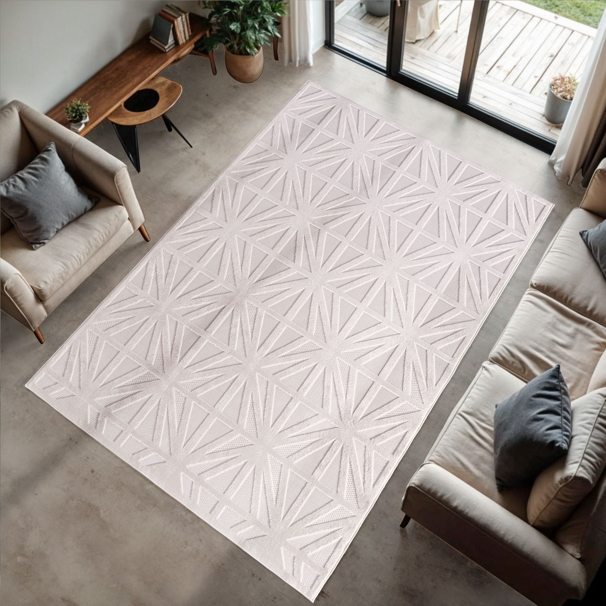 Doha Buitenkleed Palm - In & Outdoor - Vloerkleed voor Tuin Terras Balkon- Creme