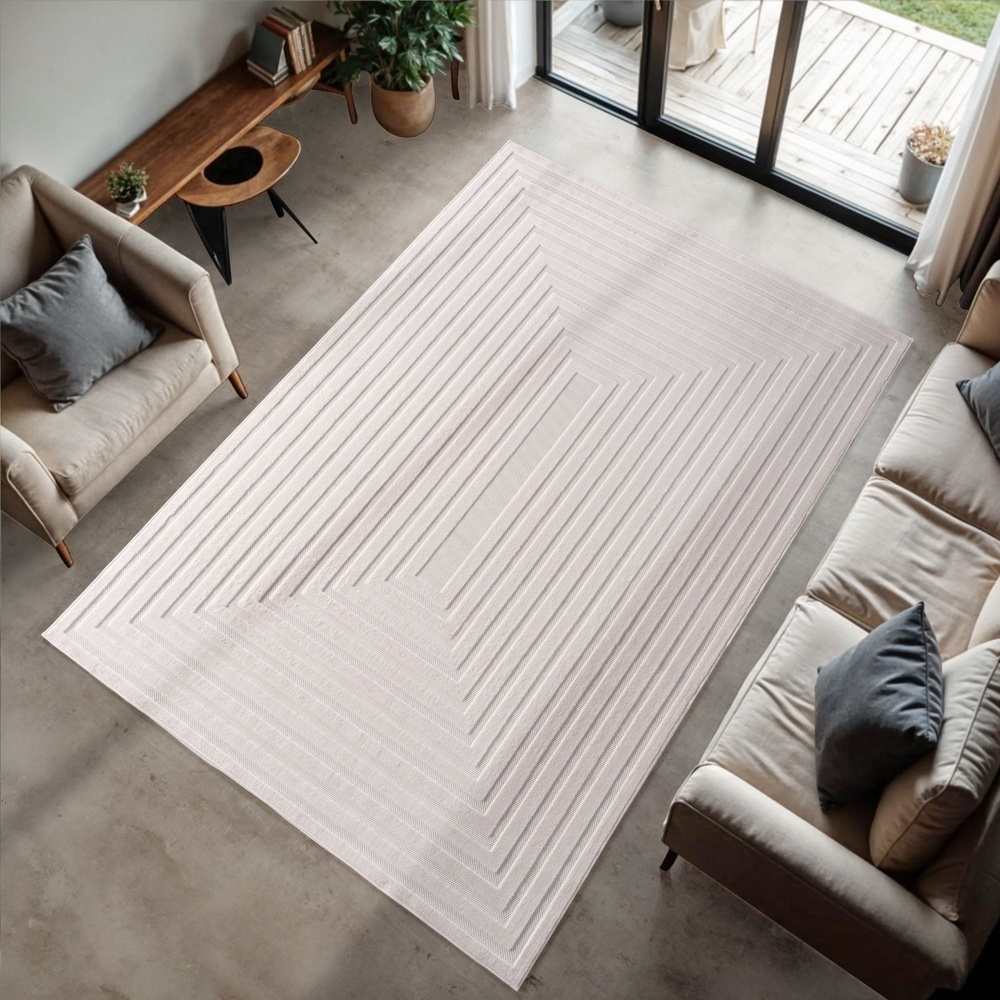 Doha Buitenkleed - Japandi - Modern - In & Outdoor - Vloerkleed voor Tuin Terras Balkon- Creme