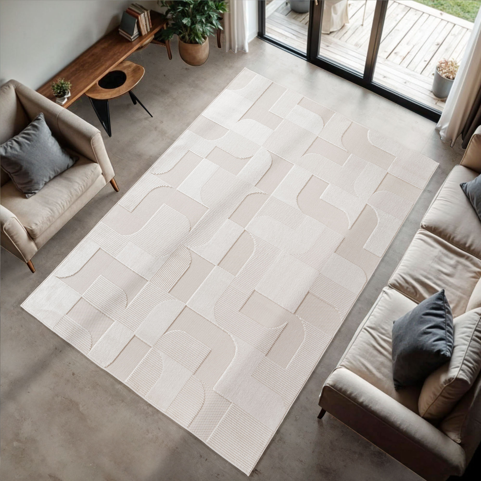 Doha Buitenkleed Modern - In & Outdoor - Vloerkleed voor Tuin Terras Balkon- Creme