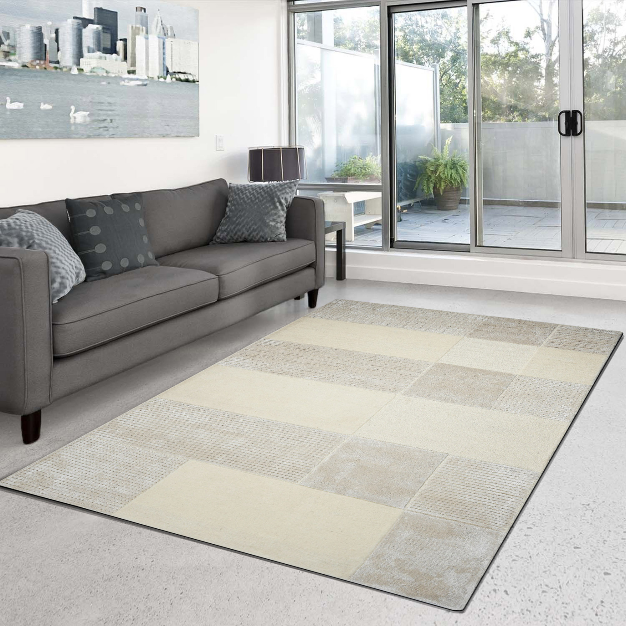 Vloerkleed Scandinavisch Atlas – Luxe Wol / Viscose - Effen Creme Tapijt