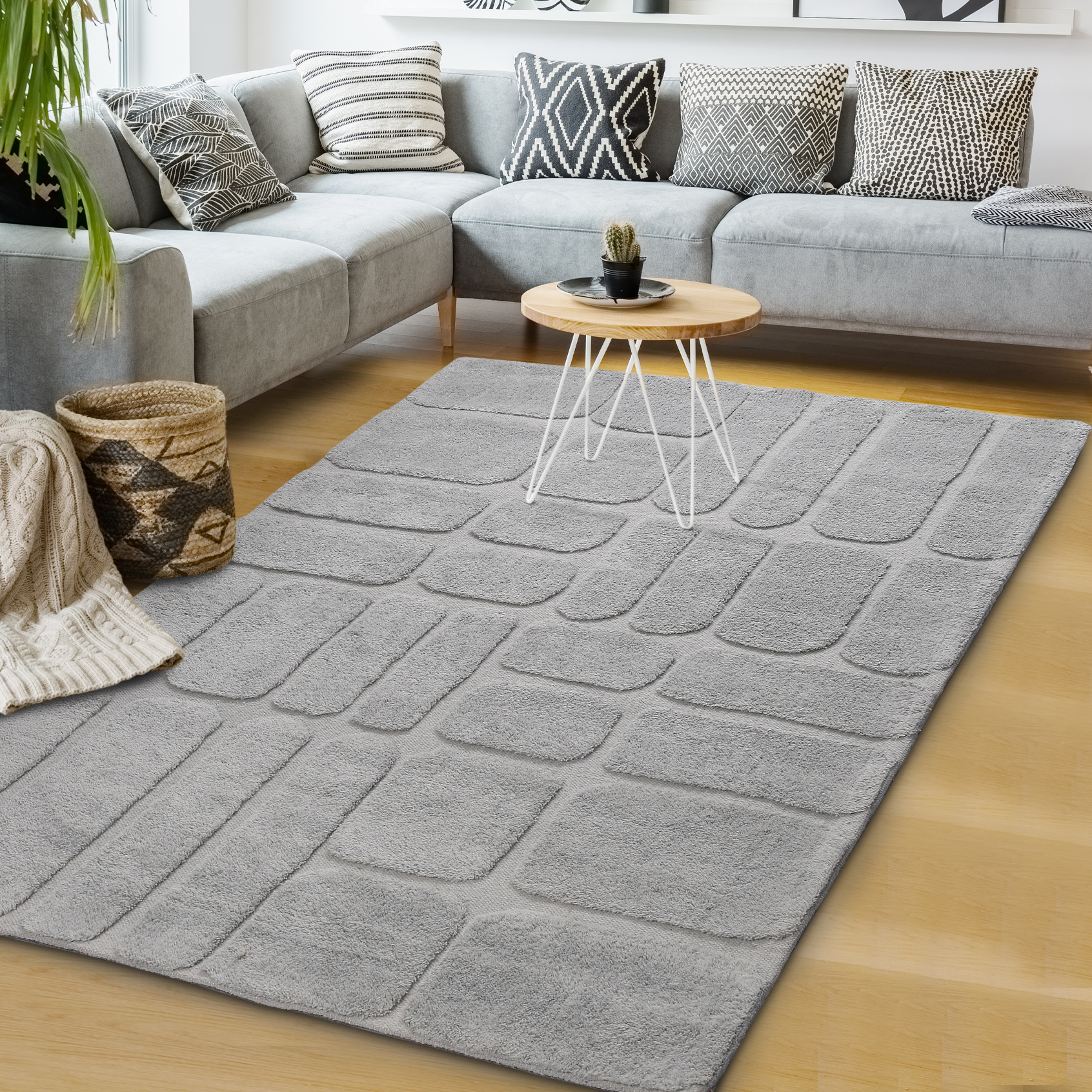 Outlet - 100% Wol Japandi Vloerkleed Bermuda - 100% Wol - Laagpolig Tapijt - Grijs