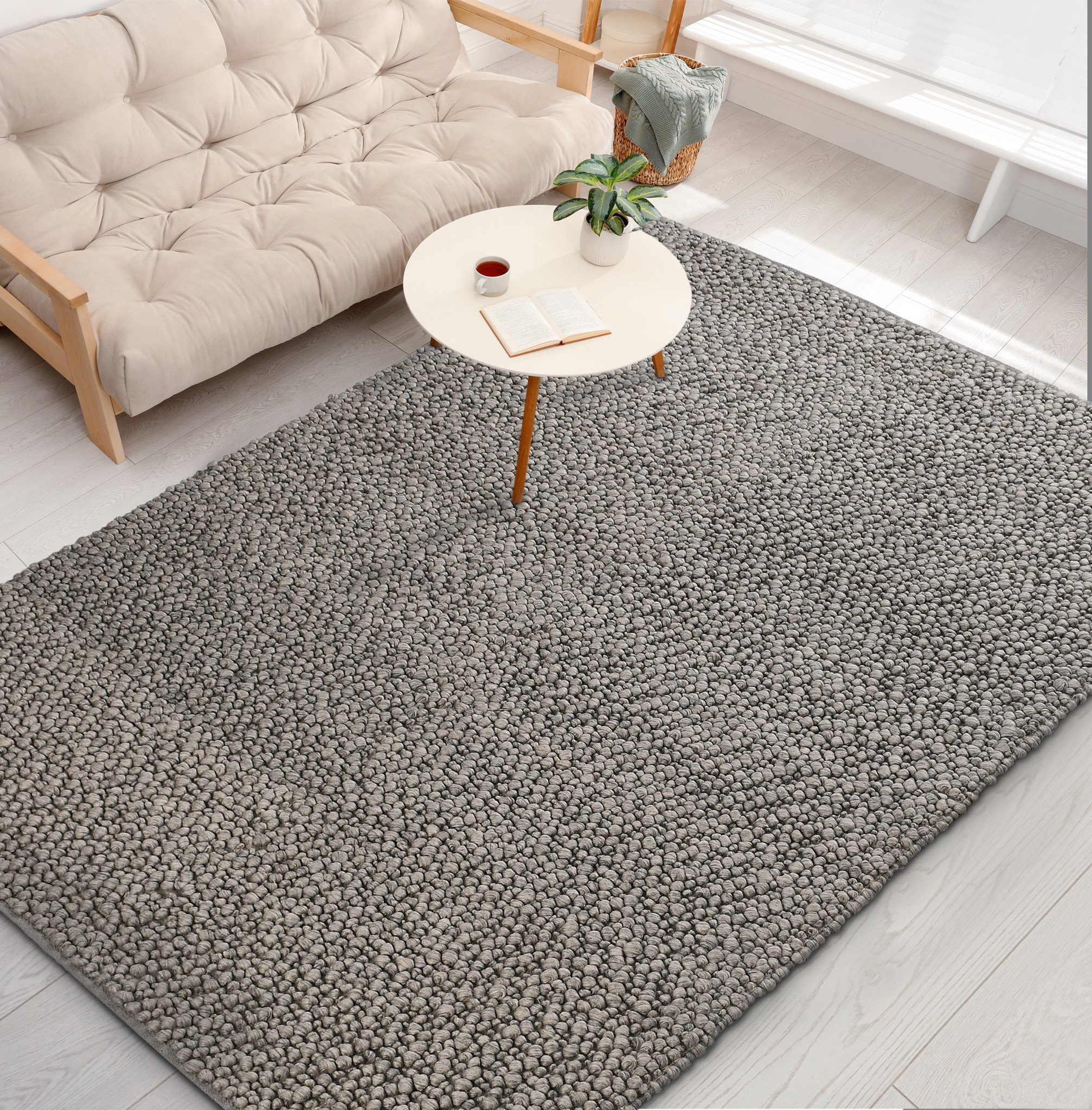 Outlet - Design Berber 100% Wol Vloerkleed - Effen Grijs