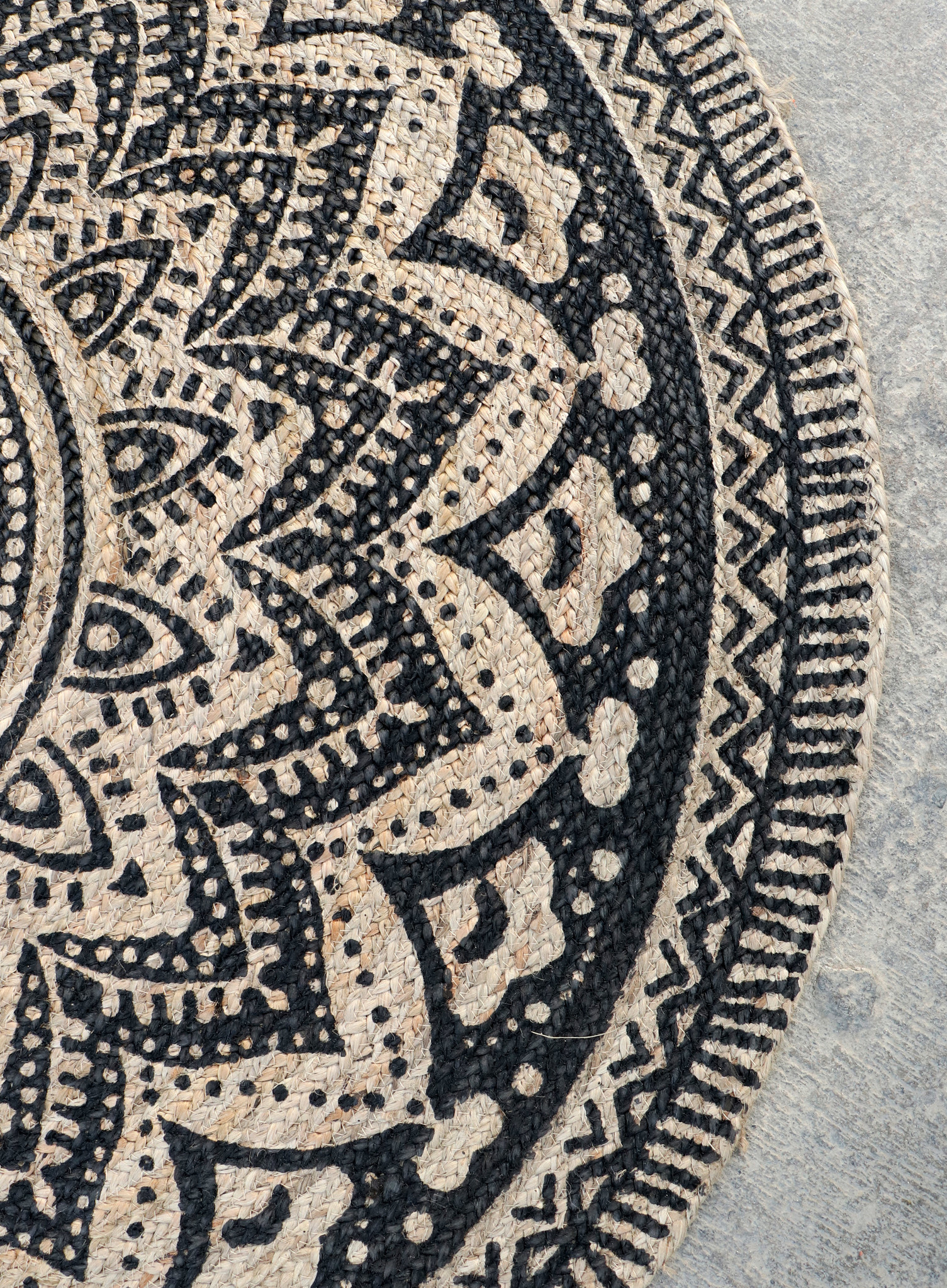 Vloerkleed Jaipur Jute Klasik - Rond Tapijt - 100% Jute - Beige Zwart