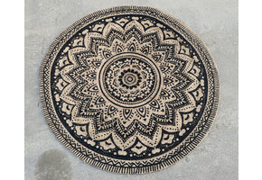 Vloerkleed Jaipur Jute Klasik - Rond Tapijt - 100% Jute - Beige Zwart