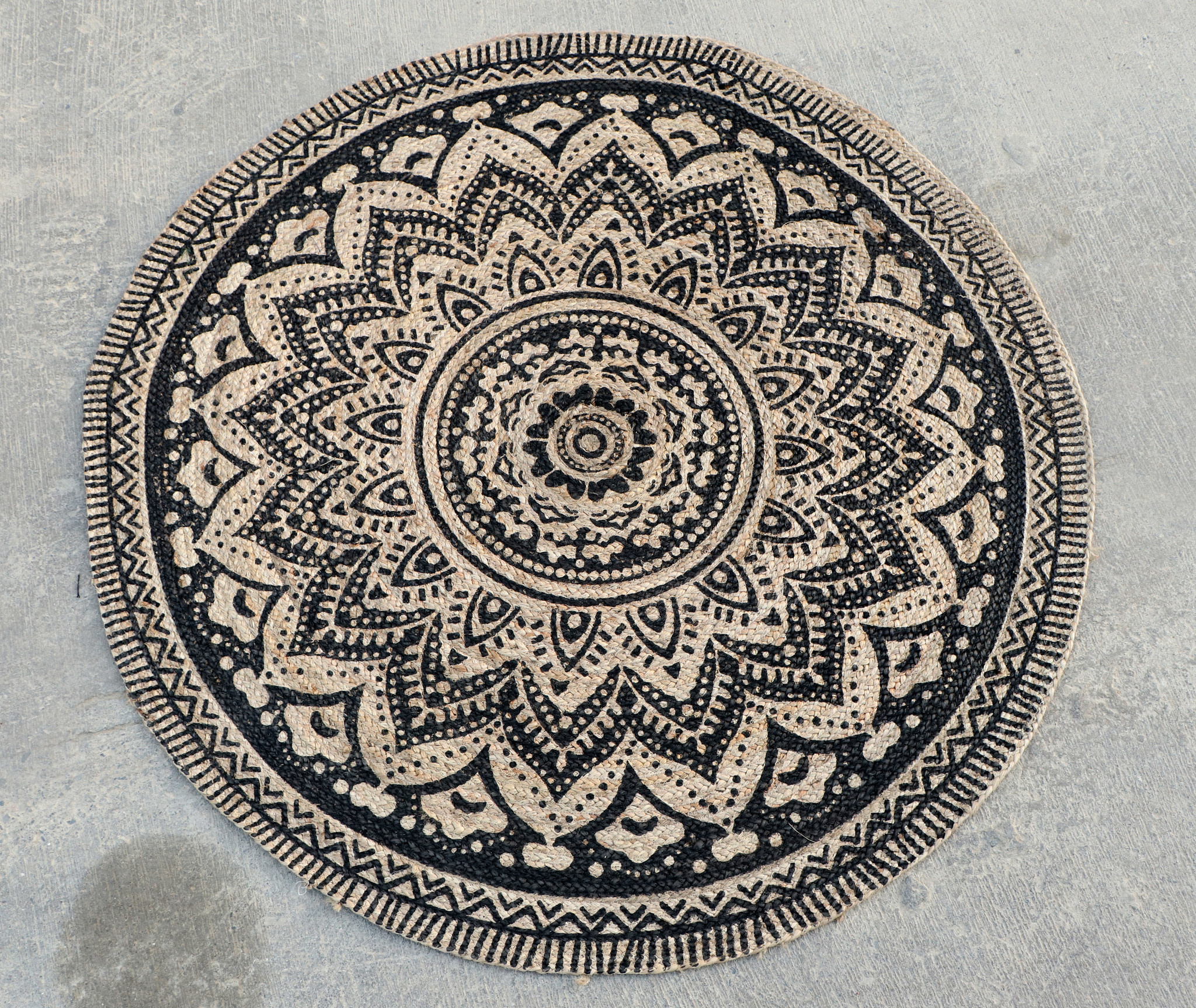 Vloerkleed Jaipur Jute Klasik - Rond Tapijt - 100% Jute - Beige Zwart