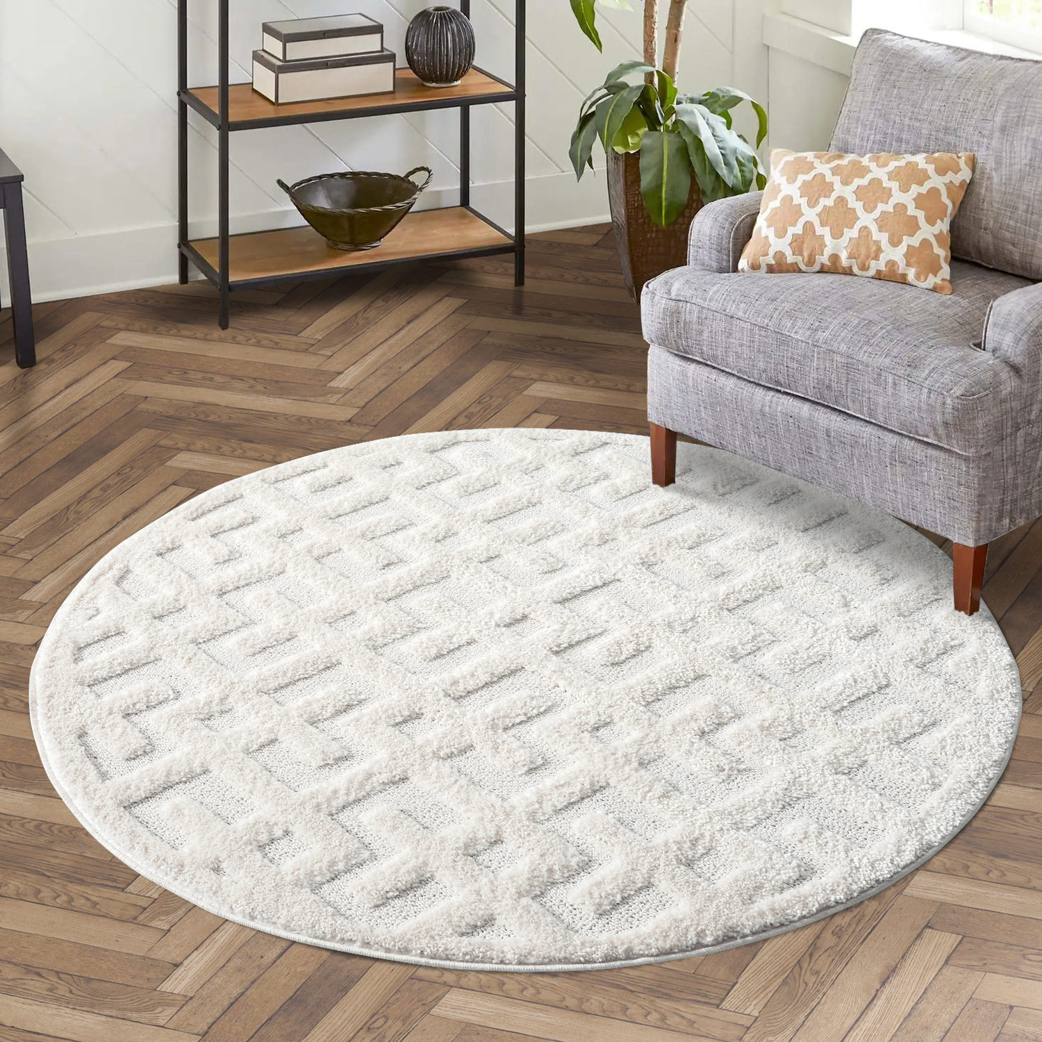 Vloerkleed Focus Solid - Rond - Hoogpolig - Fluffy  - Scandinavisch - Creme