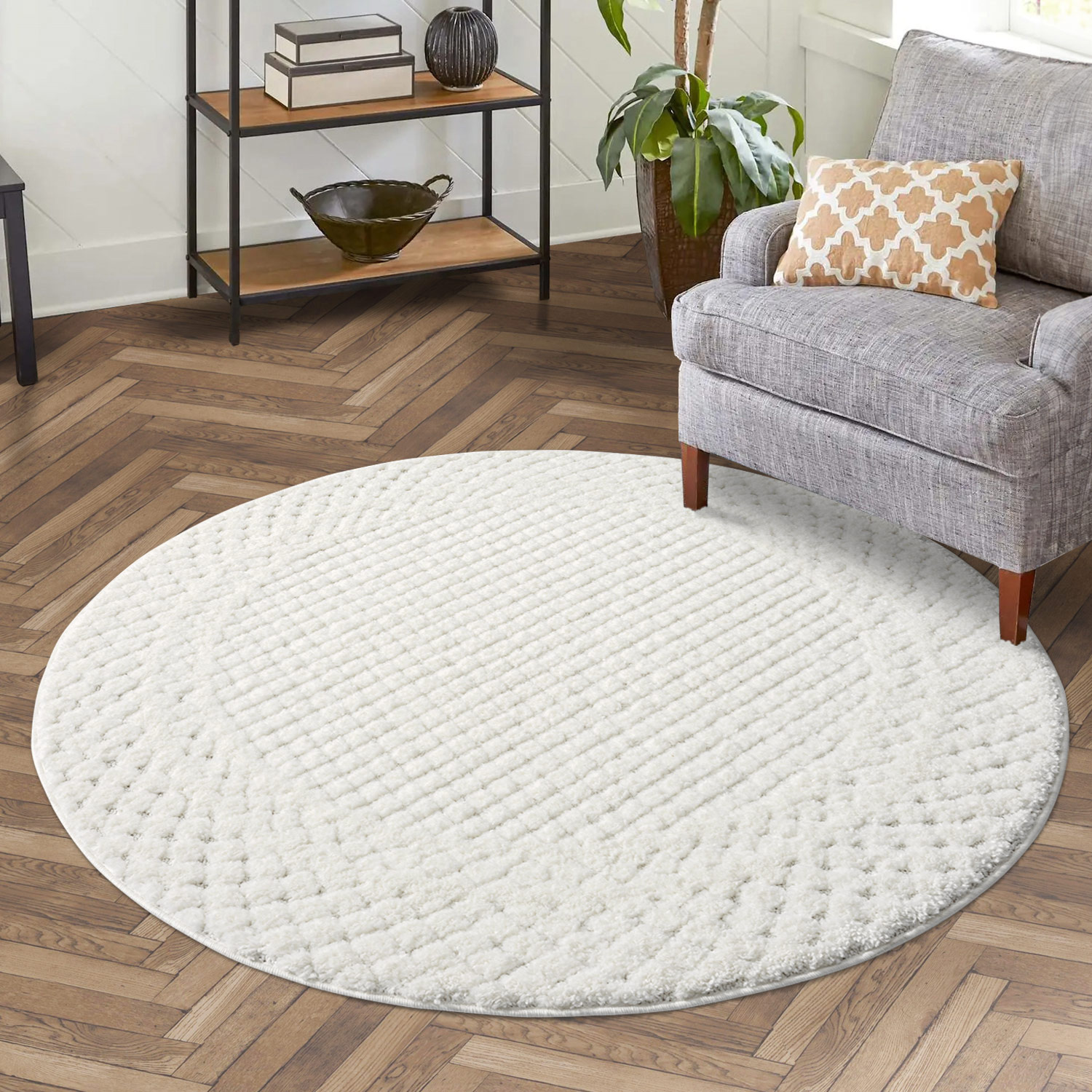 Vloerkleed Focus Uni - Rond - Hoogpolig - Fluffy  - Scandinavisch - Creme