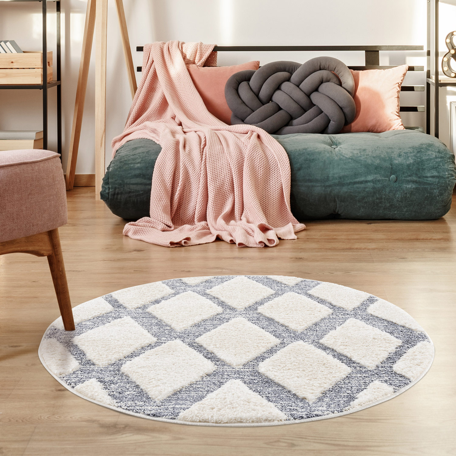 Vloerkleed Focus Celta - Rond - Hoogpolig - Fluffy  - Scandinavisch - Grijs Creme