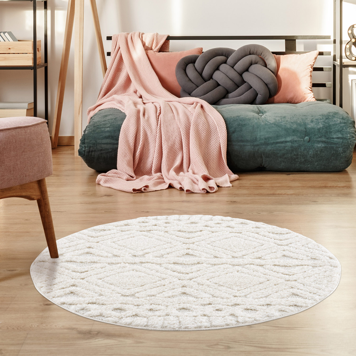 Vloerkleed Focus Basic - Rond - Hoogpolig - Fluffy  - Scandinavisch - Multikleur