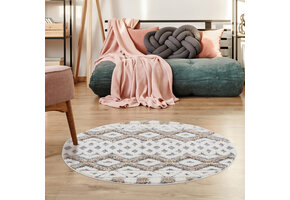 Vloerkleed Focus Basic - Rond - Hoogpolig - Fluffy  - Scandinavisch - Grijs Creme