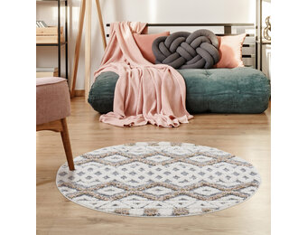 Vloerkleed Focus Basic - Rond - Hoogpolig - Fluffy - Scandinavisch - Grijs Creme