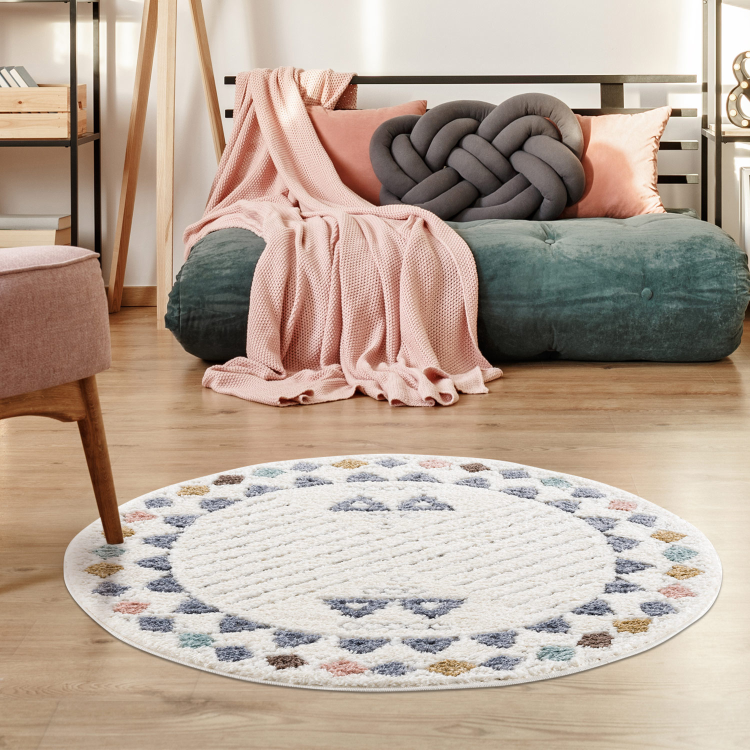Vloerkleed Focus Anime - Rond - Hoogpolig - Fluffy - Scandinavisch - Multikleur Creme