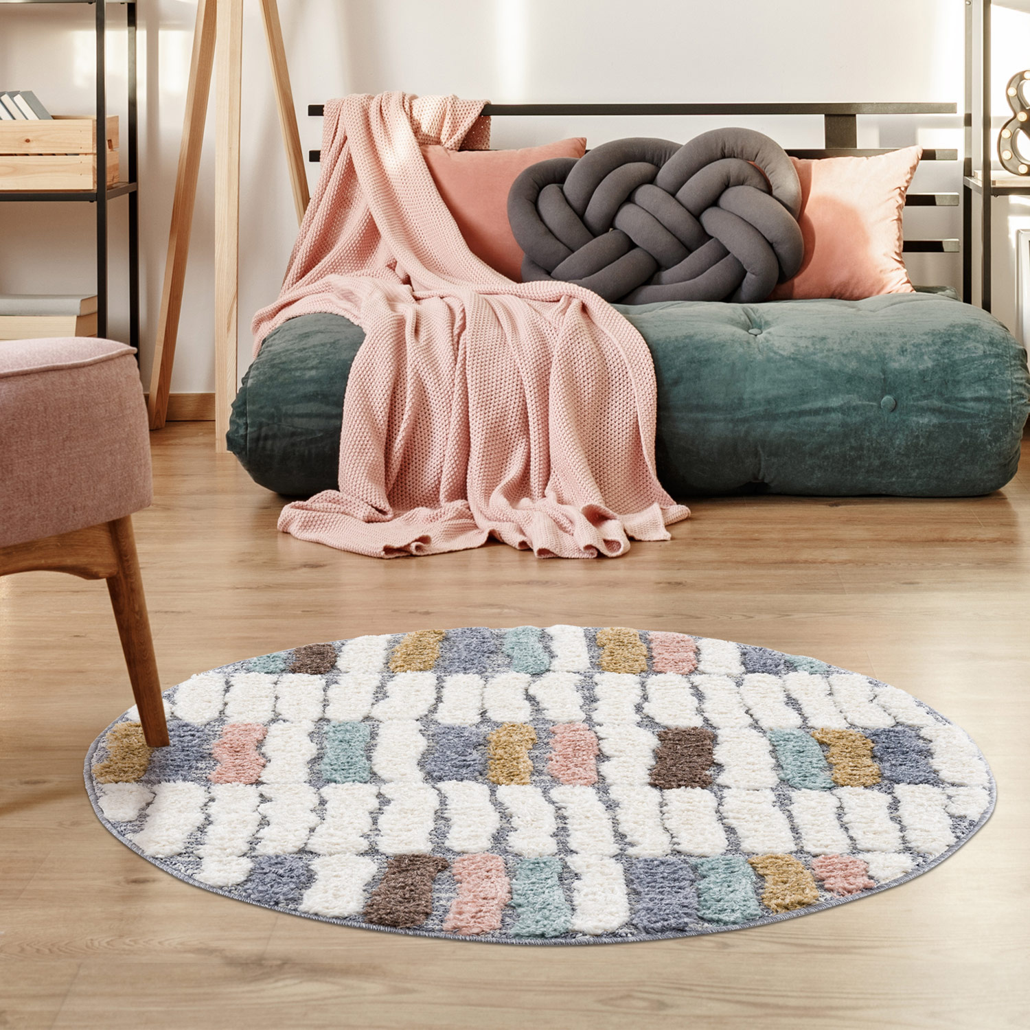 Vloerkleed Focus Patty - Rond - Hoogpolig - Fluffy  - Scandinavisch - Multikleur Creme