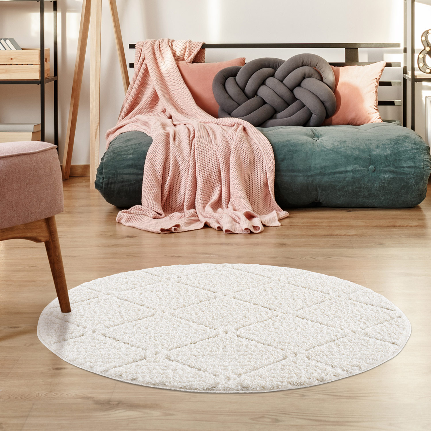 Vloerkleed Focus Style - Rond - Hoogpolig - Fluffy  - Scandinavisch - Creme