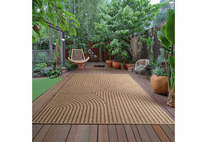 Timber Buitenkleed – Japandi, Indoor & Outdoor, Jute-Look Vloerkleed, Weerbestendig, Tuin, Balkonkleed - Beige