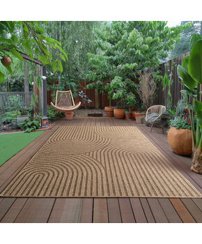 Timber Buitenkleed – Japandi, Indoor & Outdoor, Jute-Look Vloerkleed, Weerbestendig, Tuin, Balkonkleed - Beige