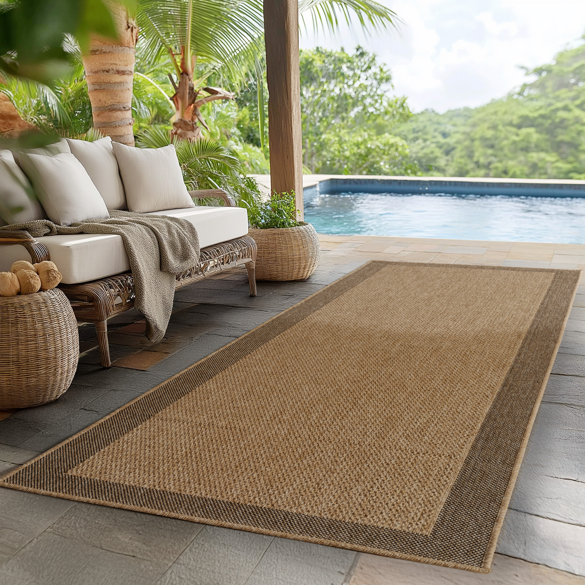 Timber Solid Buitenkleed – Indoor & Outdoor, Jute-Look Vloerkleed, Weerbestendig, Tuin, Balkonkleed - Beige