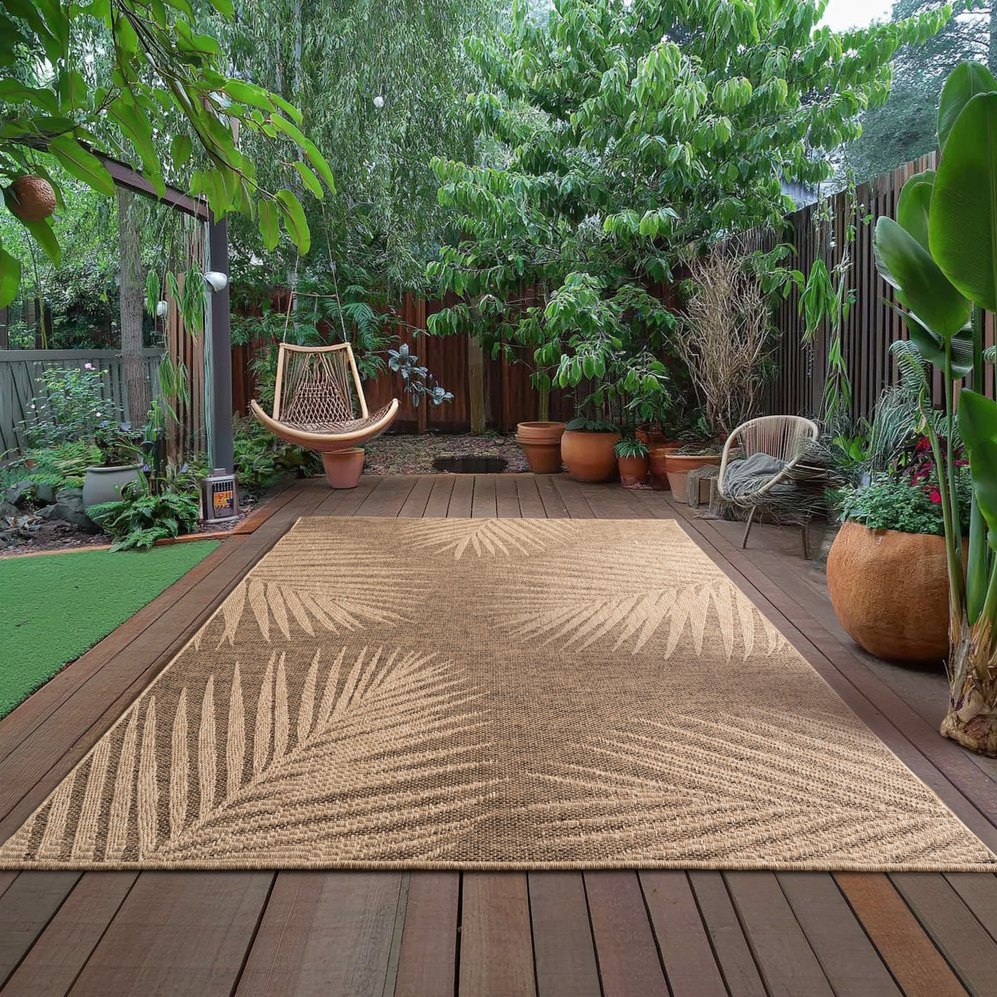 Timber Buitenkleed – Indoor & Outdoor, Jute-Look Vloerkleed, Weerbestendig, Tuin, Balkonkleed - Bruin