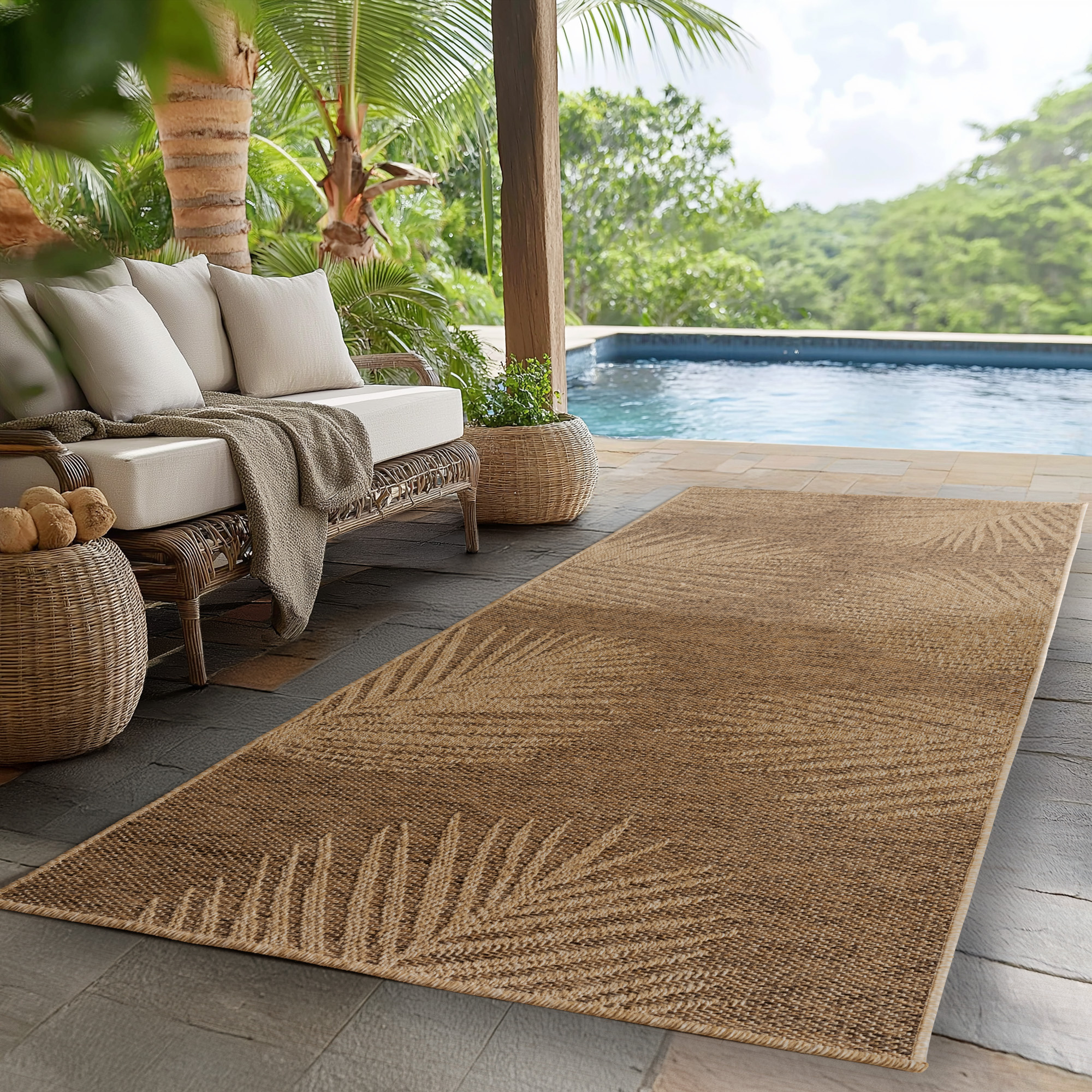 Timber Buitenkleed – Indoor & Outdoor, Jute-Look Vloerkleed, Weerbestendig, Tuin, Balkonkleed - Bruin
