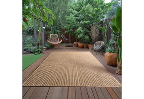 Timber Style Buitenkleed – Indoor & Outdoor, Jute-Look Vloerkleed, Weerbestendig, Tuin, Balkonkleed - Beige