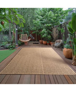 Timber Style Buitenkleed – Indoor & Outdoor, Jute-Look Vloerkleed, Weerbestendig, Tuin, Balkonkleed - Beige