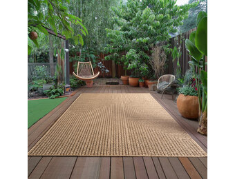 Timber Style Buitenkleed – Indoor & Outdoor, Jute-Look Vloerkleed, Weerbestendig, Tuin, Balkonkleed - Beige