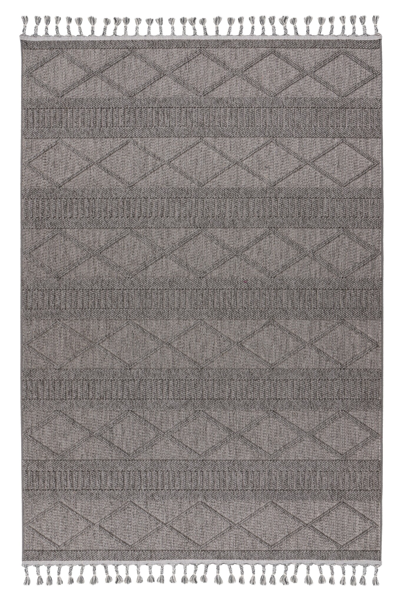 Tunis Soft - Berberlook Vloerkleed - Laagpolig, Uni Effen, 100% Polyester, Soft Touch, Handgeknoopte Franjes - Grijs