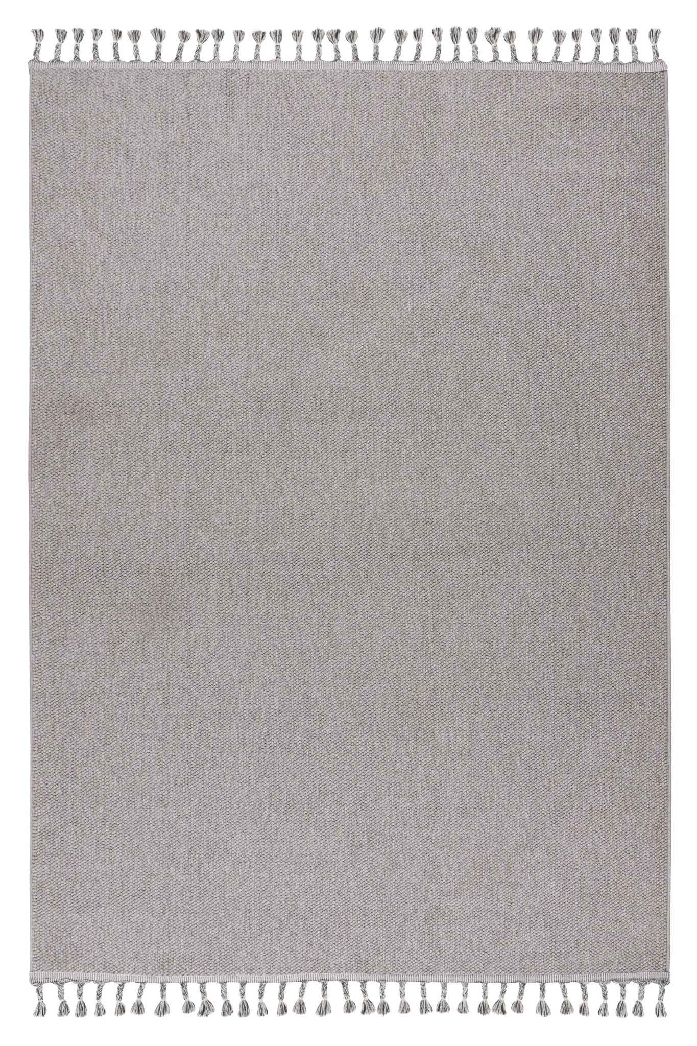 Tunis Soft - Berberlook Vloerkleed - Laagpolig, Uni Effen, 100% Polyester, Soft Touch, Handgeknoopte Franjes - Zilver