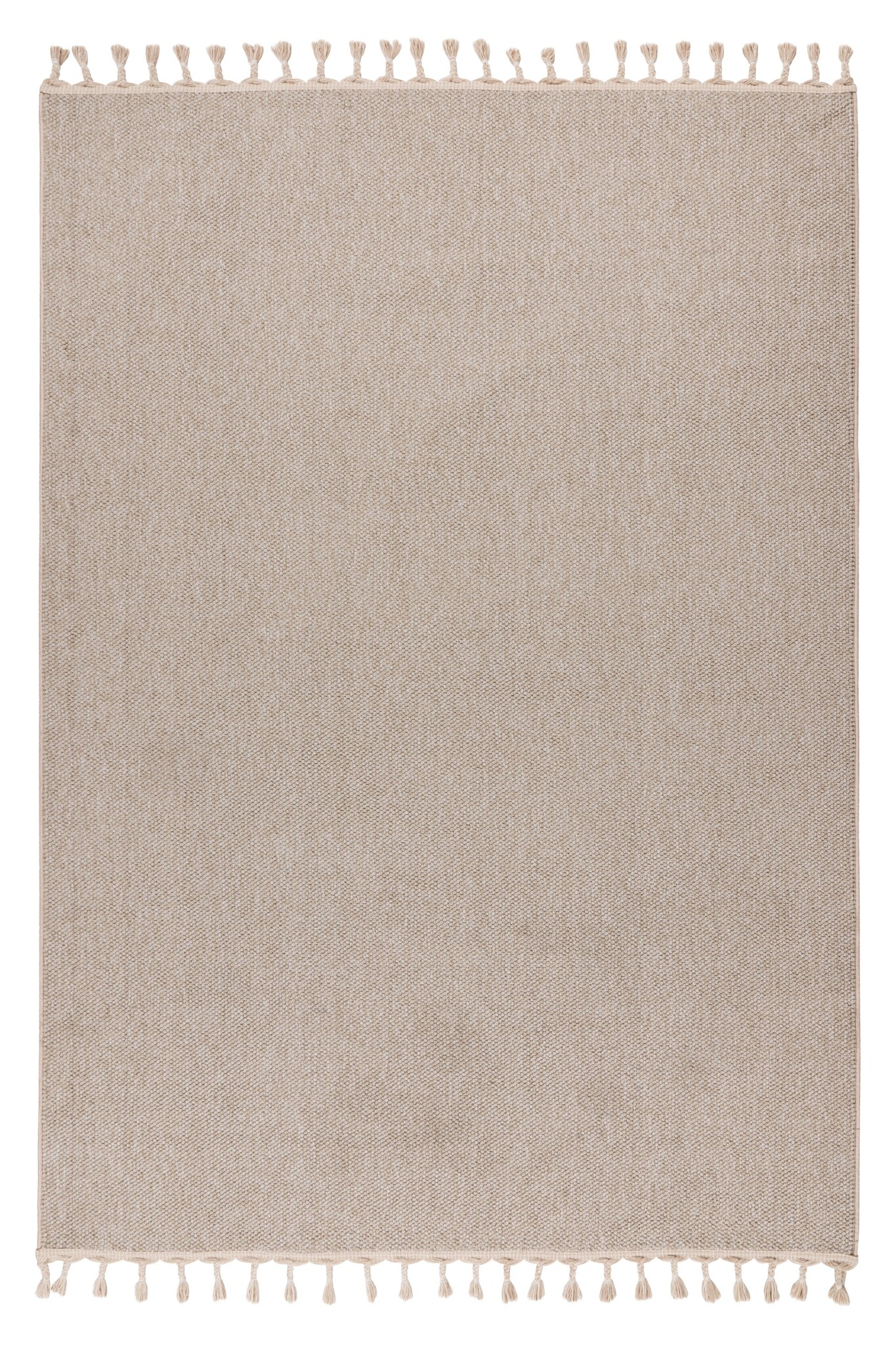 Tunis Soft - Berberlook Vloerkleed - Laagpolig, Uni Effen, 100% Polyester, Soft Touch, Handgeknoopte Franjes - Beige
