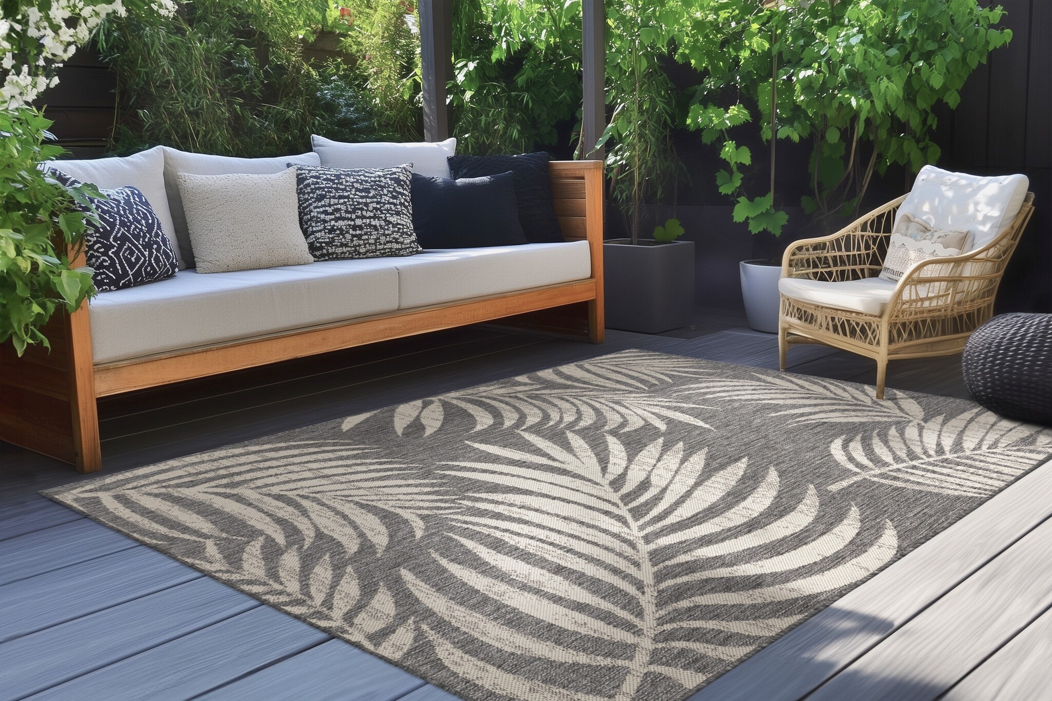 Casa Floral Sisal-Look Buitenkleed Grijs