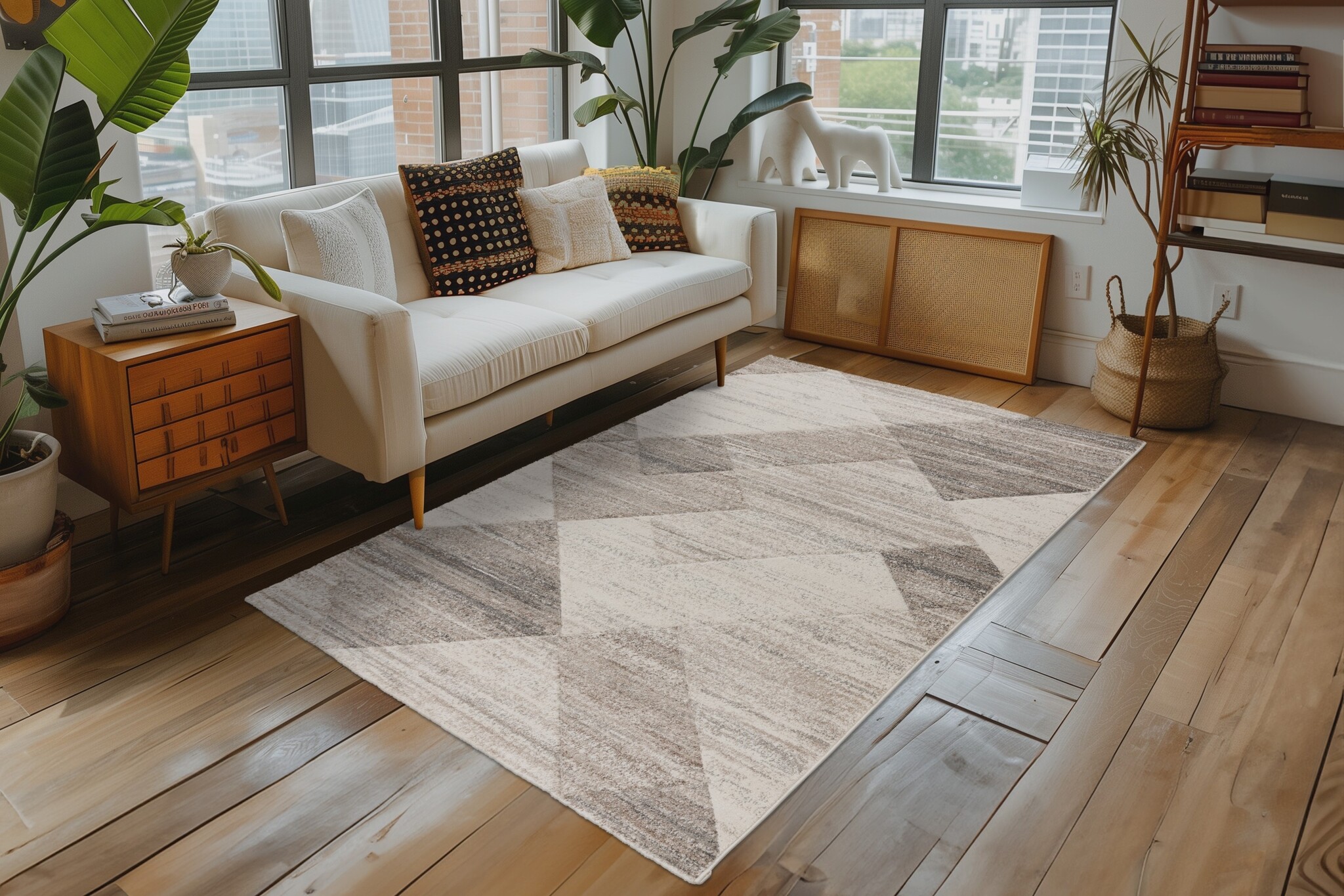 Trendy Home Abstract - Modern Vloerkleed - Laagpolig, Hoge dichtheid, Soft Touch - Zilver Creme