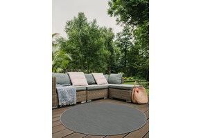 Brussels Uni Buitenkleed – Rond - Effen Indoor & Outdoor Vloerkleed – Tuinkleed, Balkonkleed – Zilver Grijs