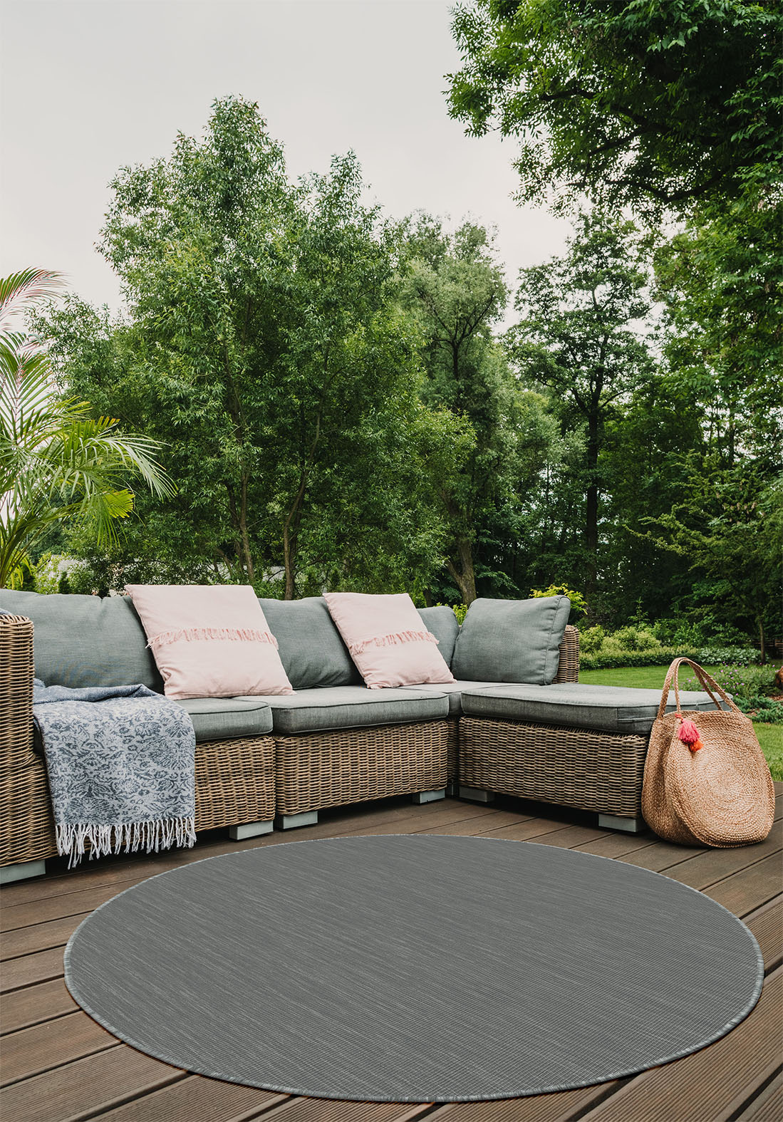 Brussels Uni Buitenkleed – Rond - Effen Indoor & Outdoor Vloerkleed – Tuinkleed, Balkonkleed – Zilver Grijs