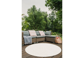 Brussels Uni Buitenkleed – Rond - Effen Indoor & Outdoor Vloerkleed – Tuinkleed, Balkonkleed – Creme Wit