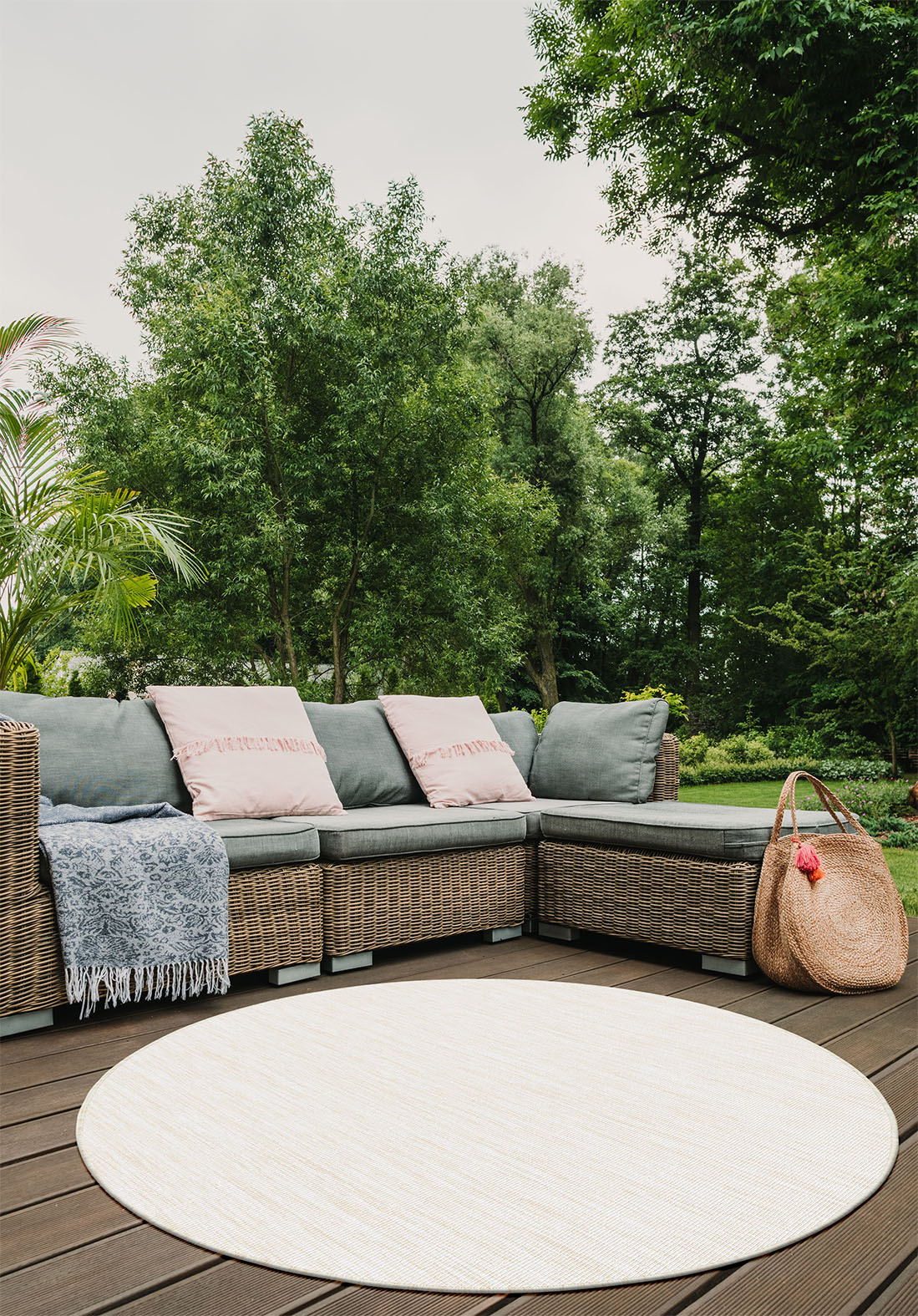 Brussels Uni Buitenkleed – Rond - Effen Indoor & Outdoor Vloerkleed – Tuinkleed, Balkonkleed – Creme Wit