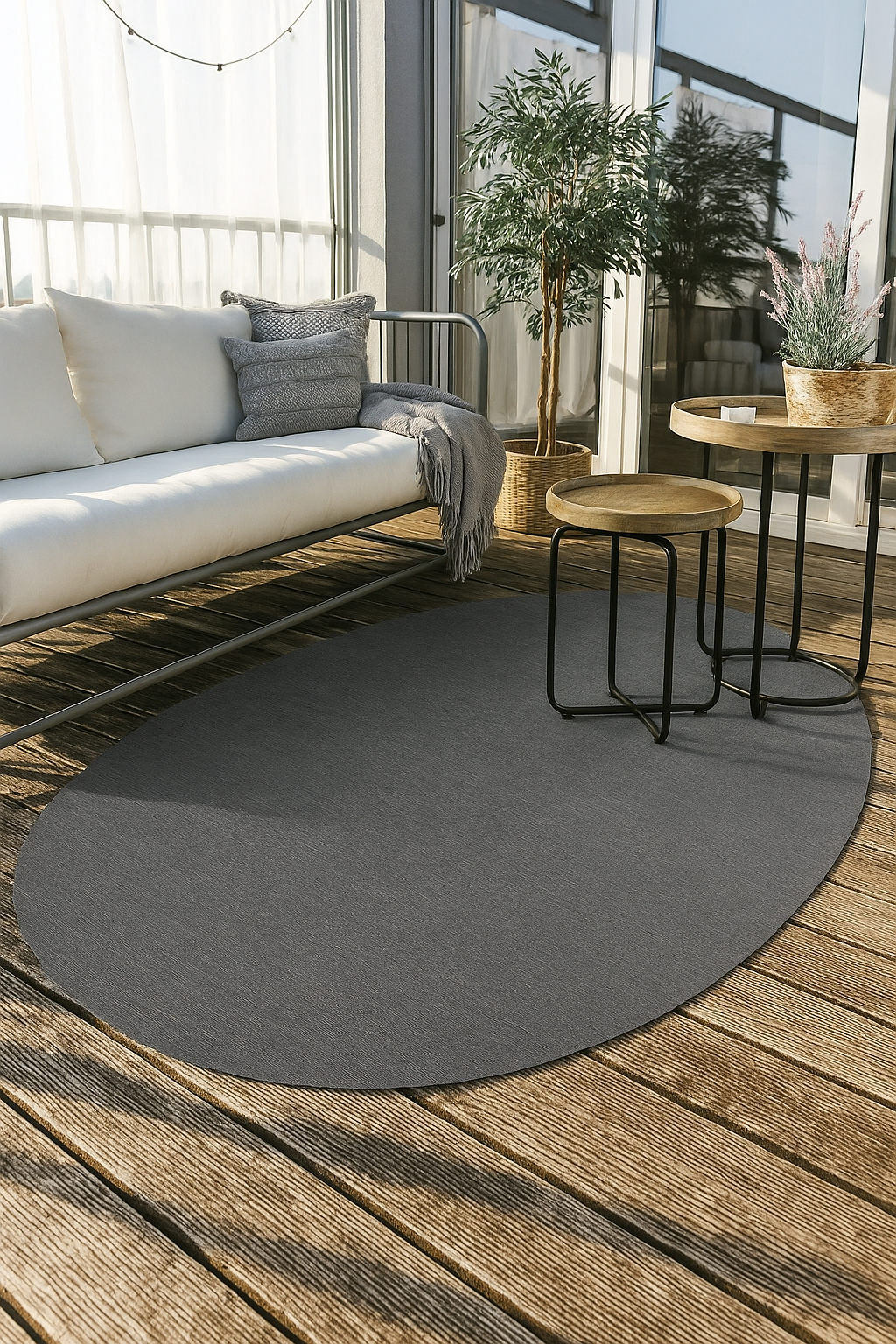 Brussels Uni Buitenkleed – Ovaal - Effen Indoor & Outdoor Vloerkleed – Tuinkleed, Balkonkleed – Zilver Grijs