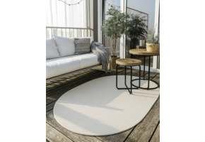 Brussels Uni Buitenkleed – Ovaal - Effen Indoor & Outdoor Vloerkleed – Tuinkleed, Balkonkleed – Creme Wit