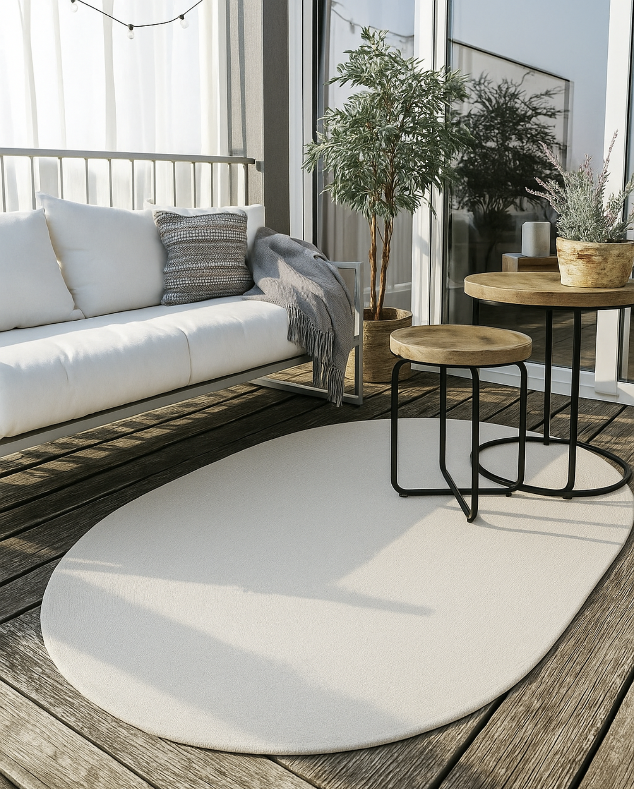 Brussels Uni Buitenkleed – Ovaal - Effen Indoor & Outdoor Vloerkleed – Tuinkleed, Balkonkleed – Creme Wit