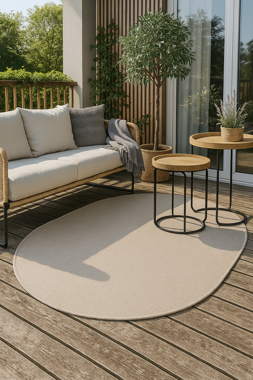 Brussels Uni Buitenkleed – Ovaal - Effen Indoor & Outdoor Vloerkleed – Tuinkleed, Balkonkleed – Linnen Beige