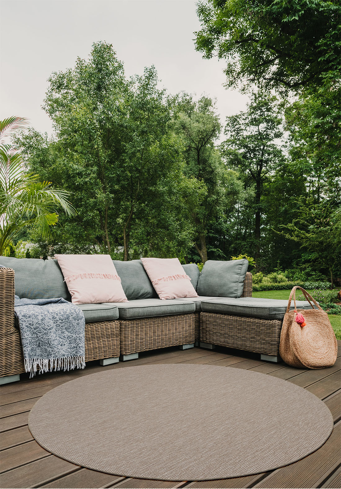Brussels Uni Buitenkleed – Rond - Effen Indoor & Outdoor Vloerkleed – Tuinkleed, Balkonkleed – Linnen Beige