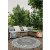Brussels Vintage Buitenkleed – Rond - Indoor & Outdoor Vloerkleed – Tuinkleed, Balkonkleed – Zilver Grijs